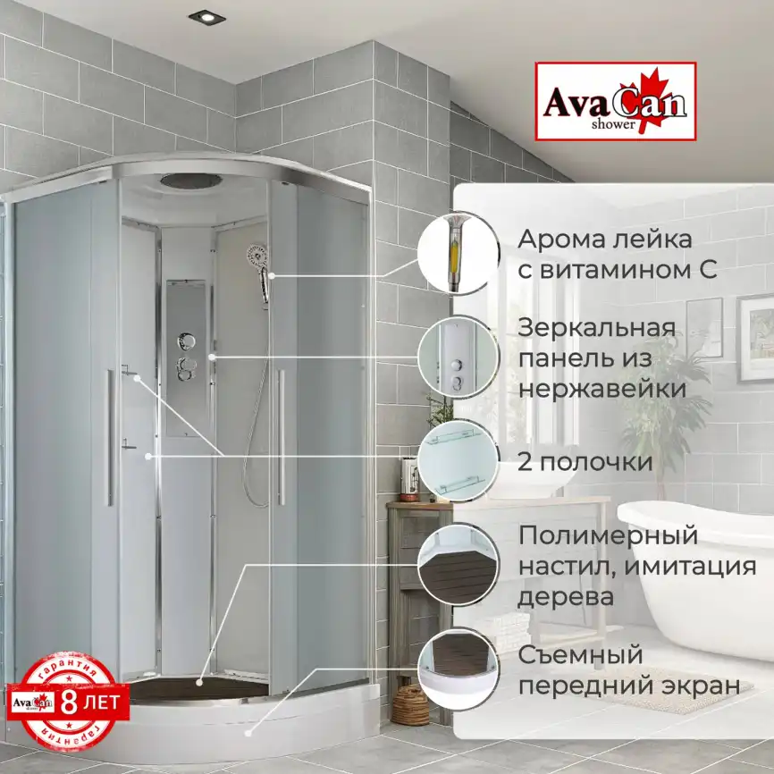 Душевая кабина AvaCan EM2010 100x100 см, низкий поддон, с крышей фото 2