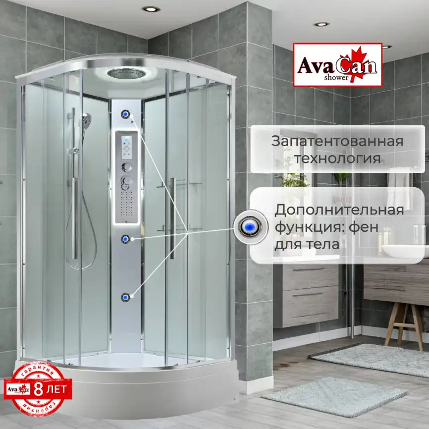 Душевая кабина AvaCan EM3010LEDT 100x100 см, средний поддон, с крышей фото 4