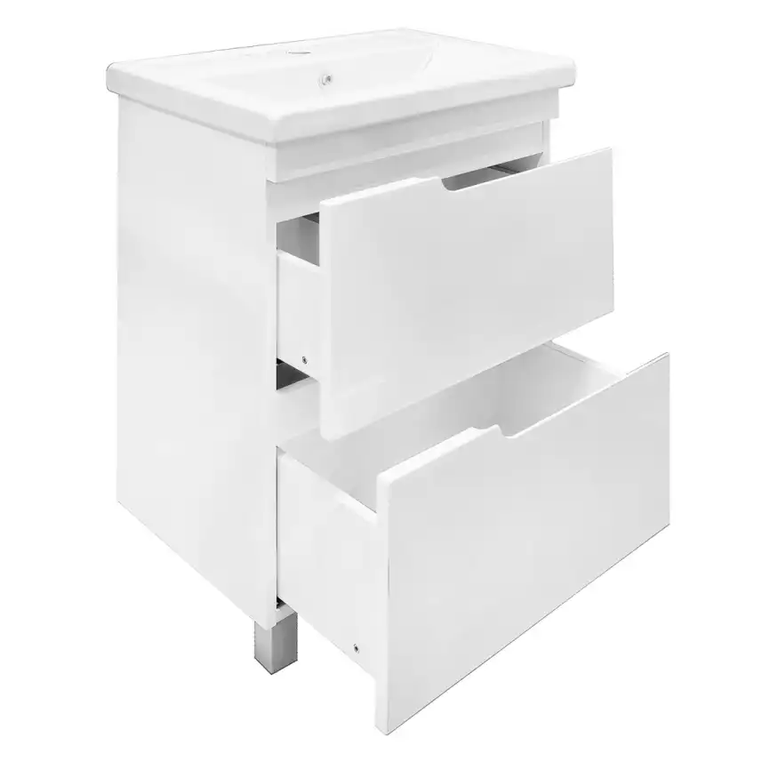 Тумба с раковиной Azario KANTRI 60/2Н CS00097250, напольная с раковиной Фостер 60, белая фото 2