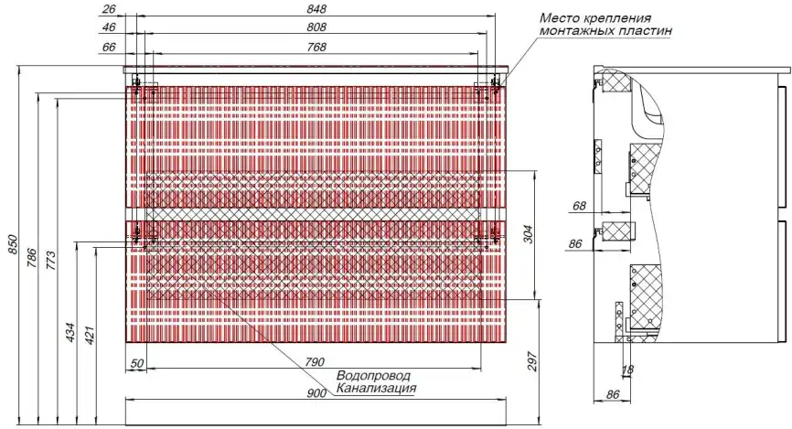 Тумба под раковину Aquanet Джейн (Flat) 90 маренго, подвесная, 335430 фото 3