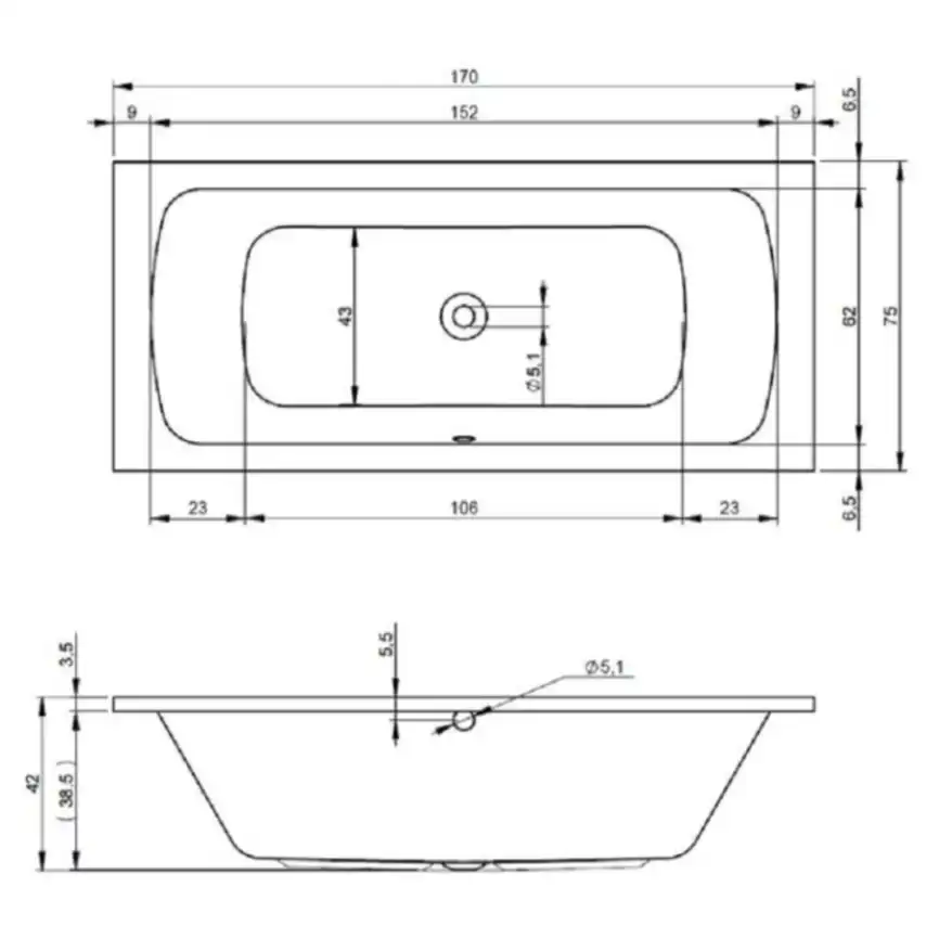 Акриловая ванна Riho Bari S 170x75 прямоугольная B047001005 фото 4