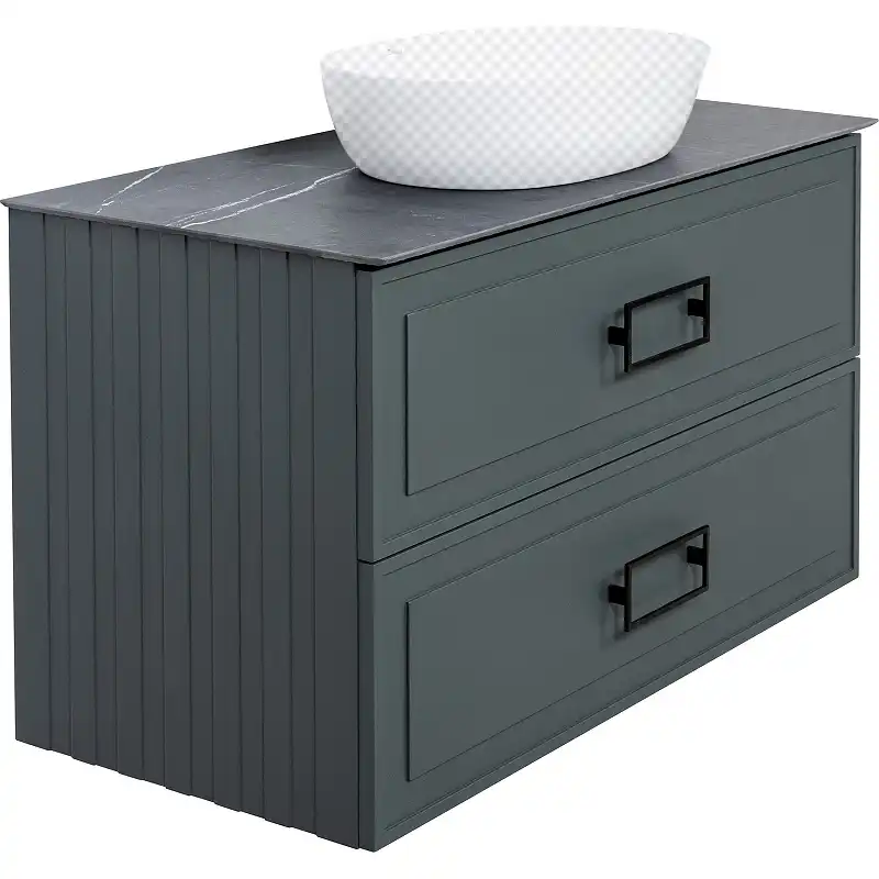 Тумба под раковину La Fenice Cubo 100 FNC-01-CUB-G-100-2 со столешницей Granite 100 FNC-03-PL01-100 черный мрамор, Серая матовая фото 1