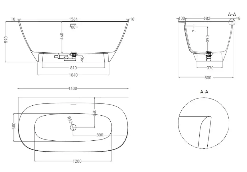Ванна Salini Mona 170х70 102922M из материала S-Stone, Белая матовая фото 6