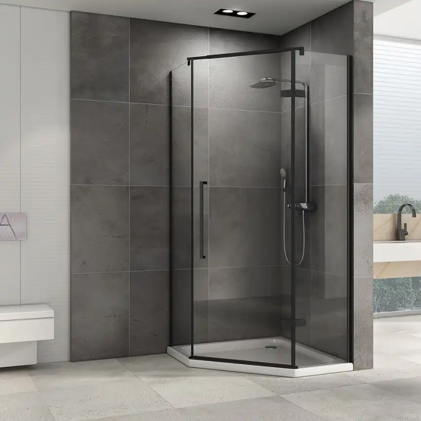Душевой уголок ABBER Ewiges Wasser 80х80 см, AG05080B, профиль черный, стекло прозрачное фото 2