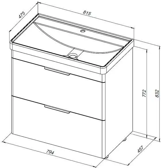 Тумба под раковину Aquanet Ирис new 85 белый глянец (2 ящика) 310154 фото 9