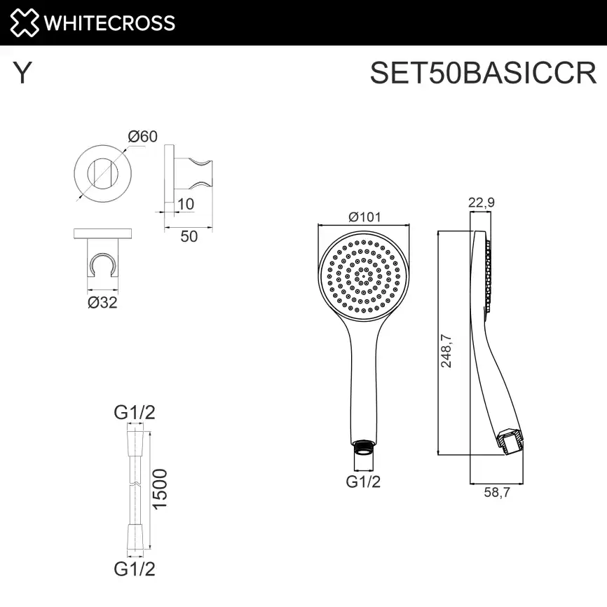 Душевой гарнитур WHITECROSS  SET50BASICCR, Хром фото 2