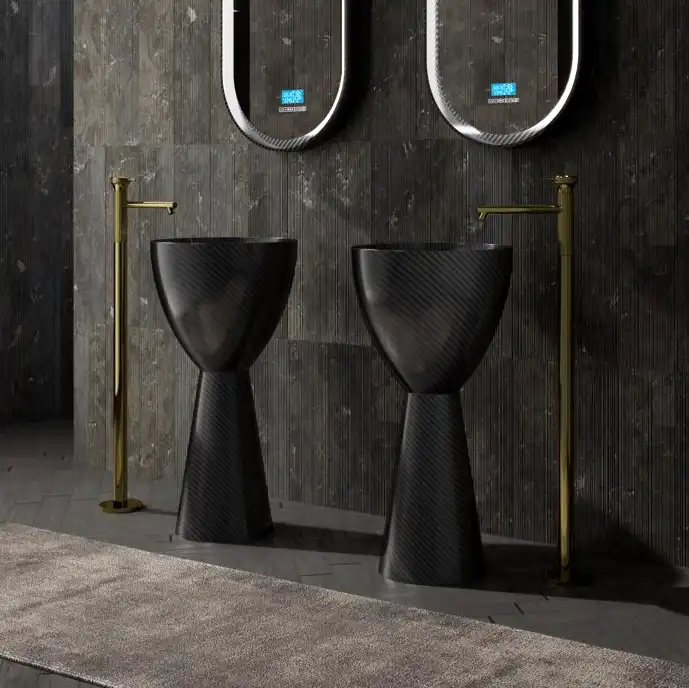 Раковина напольная карбоновая ABBER KARBON 45х45х90 AK2003, круглая, черная фото 1