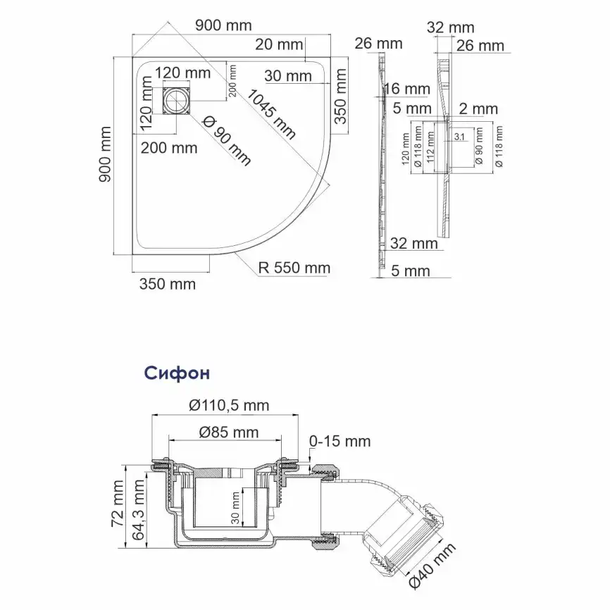 Душевой поддон WasserKRAFT Elbe 74T 90х90 из стеклопластика 74T01 Черный фото 2