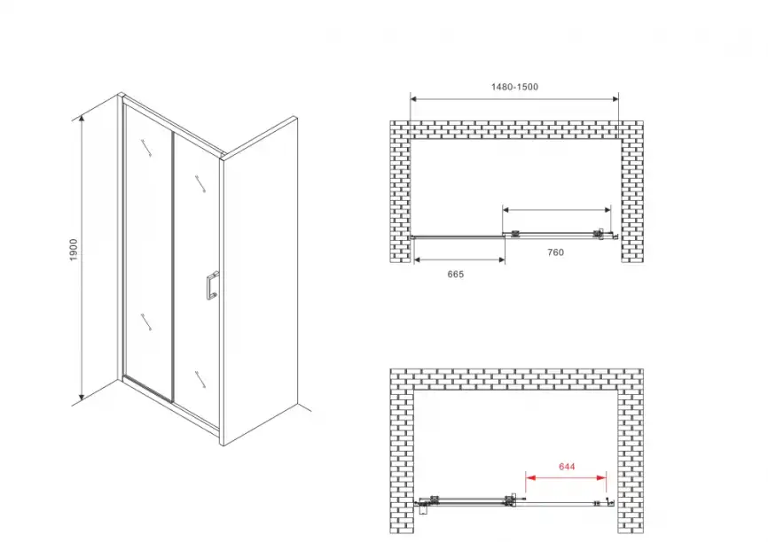 Душевая дверь Abber Schwarzer Diamant 150 см, AG30150B5, профиль Черный, стекло Прозрачное фото 5