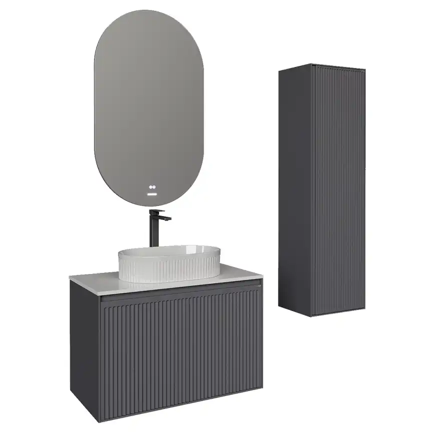 Шкаф-пенал для ванной Grossman Кристалл 35 подвесной, графит матовый (303543) фото 5