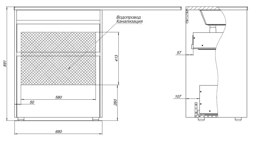 Тумба под раковину Aquanet Токио 130/68 дуб веллингтон (напольная 2 ящика) 333652 фото 3