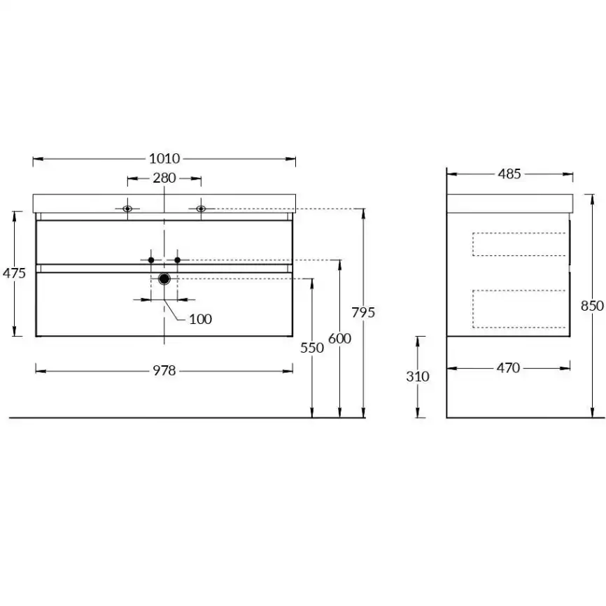 Тумба под раковину Kerama Marazzi CUBO 100 см, CUB.100.2\LIM подвесная, Лимо фото 4