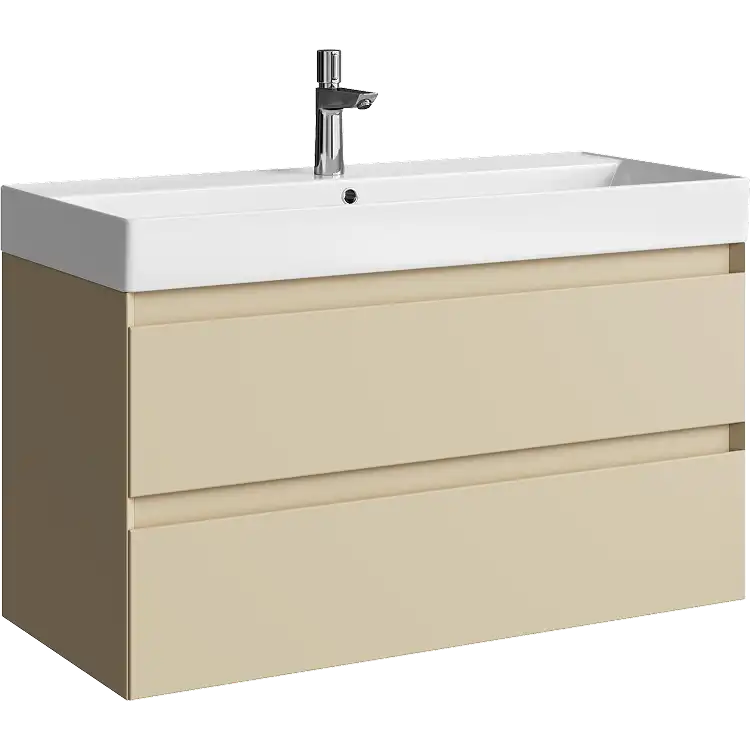 Тумба с раковиной подвесная Aqwella Geometria 100 GE01102MD, с двумя ящиками, цвет морская дюна фото 1