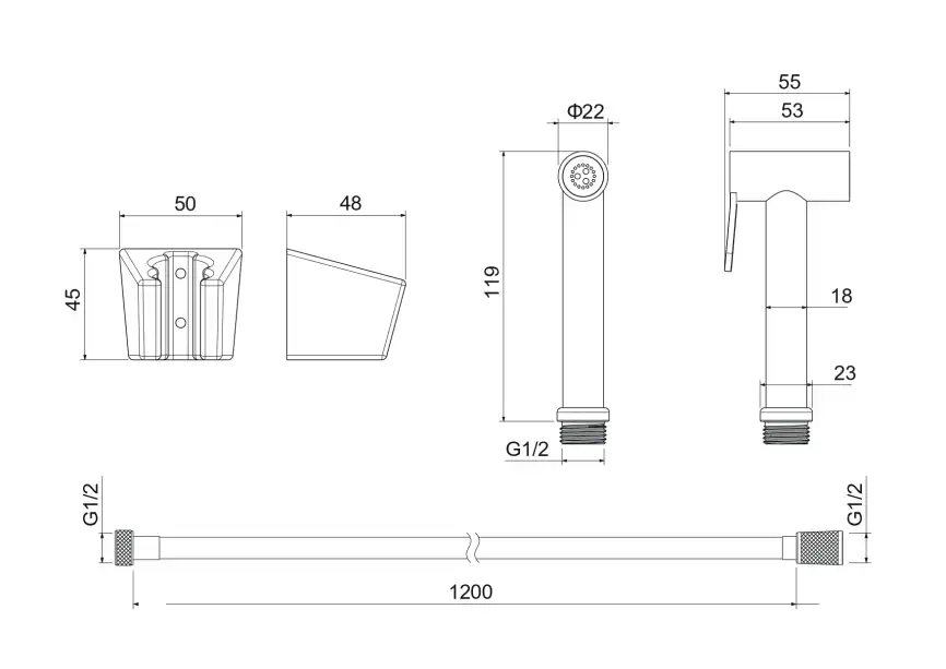 Гигиенический душ Aquatek  AQ2054BGM, Оружейная сталь фото 2