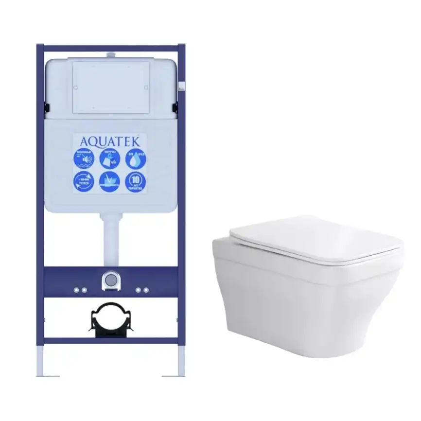 Унитаз с инсталляцией SET AQUATEK АМАДЕО cm с сиденьем микролифт без клавиши смыва фото 1