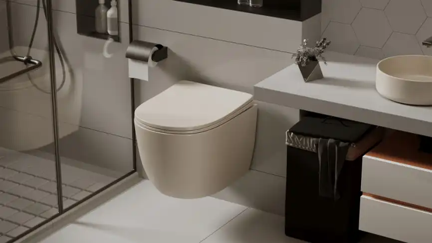 Подвесной унитаз ABBER Bequem AC1101MBE светло-бежевый матовый, безободковый, с сиденьем микролифт фото 3