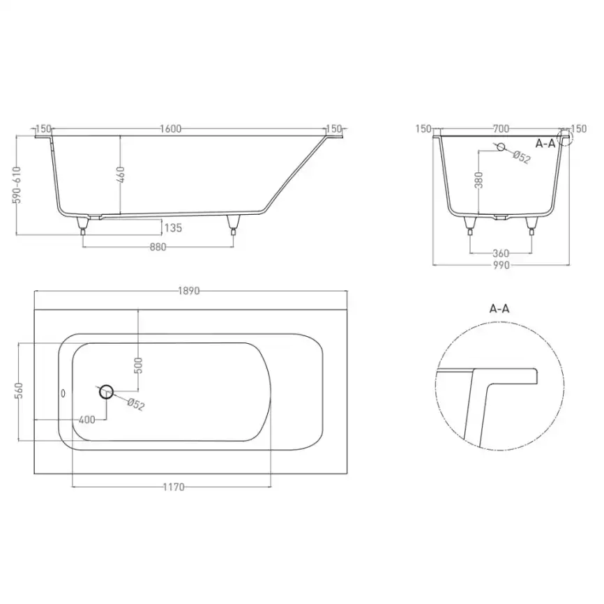 Ванна Salini ORLANDA PLUS 190х100 102014M из материала S-Sense, Белая матовая фото 8