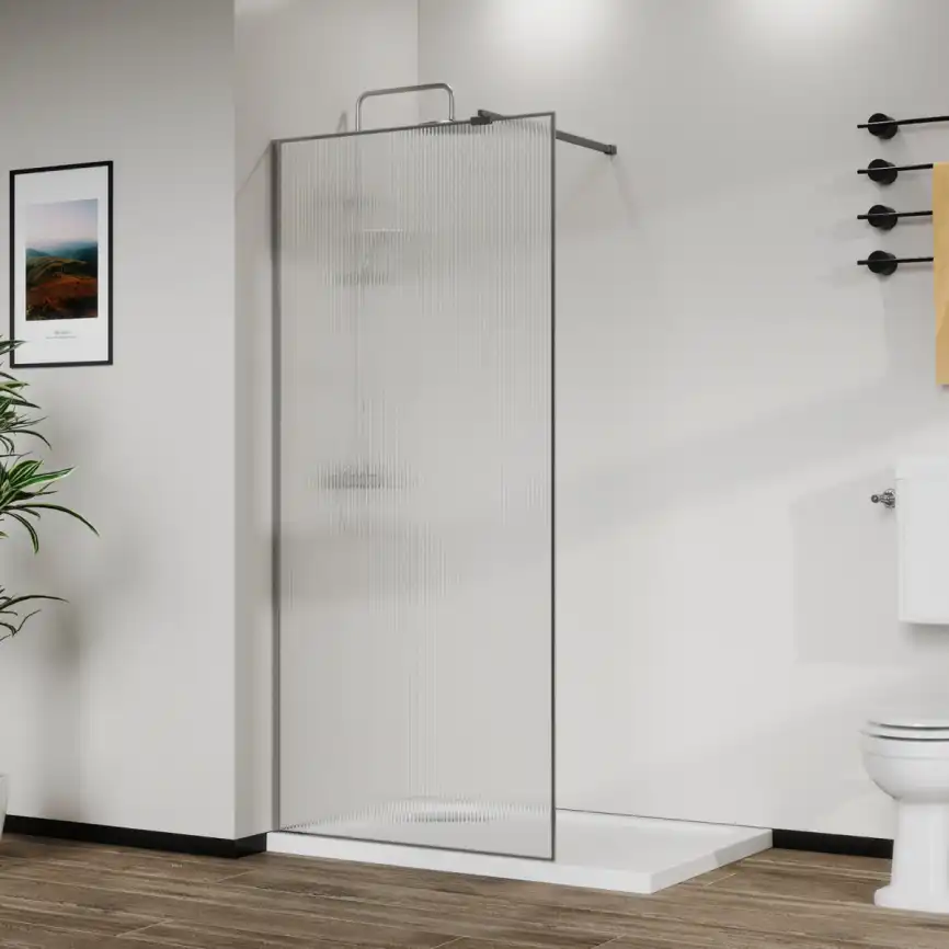 Душевая перегородка Azario Walk-in 100 AZ-271-100-MGR-CRF стекло 8 мм рифленое, профиль Графит матовый фото 1