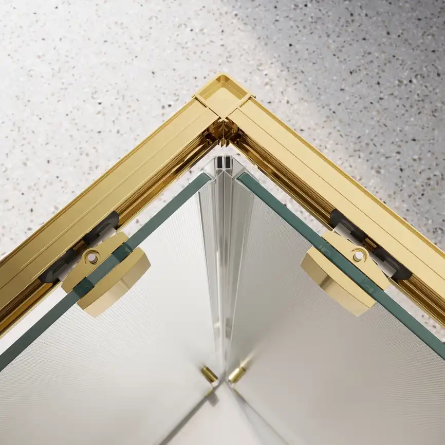 Душевой уголок BelBagno LUCE-A-2-90-P-ORO стекло рифленное матовое, профиль Золото глянцевое фото 4