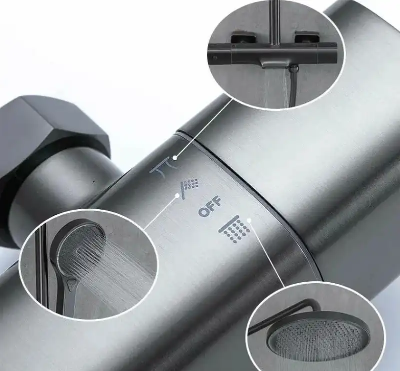 Душевая система Gappo G2495-79 с тропическим душем и термостатом, Оружейная сталь фото 8