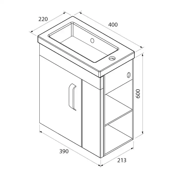 Тумба с раковиной IDDIS Torr 40, подвесная, левосторонняя, Белая, TOR40WRi95K фото 10