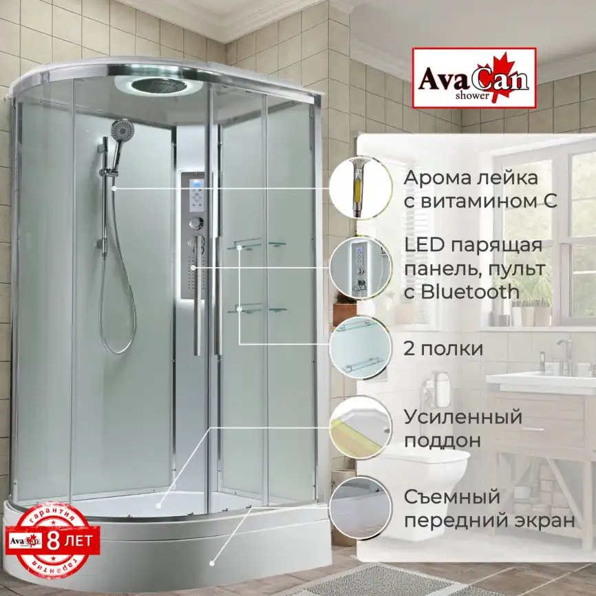 Душевая кабина AvaCan EM3812RLEDT 120x80 см, средний поддон, с крышей, правая фото 2