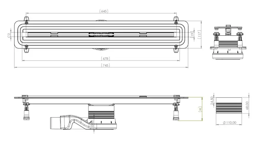 Душевой лоток Allen Brau Liberty 9.50000.SS 650 мм с решеткой Нержавеющая сталь фото 2