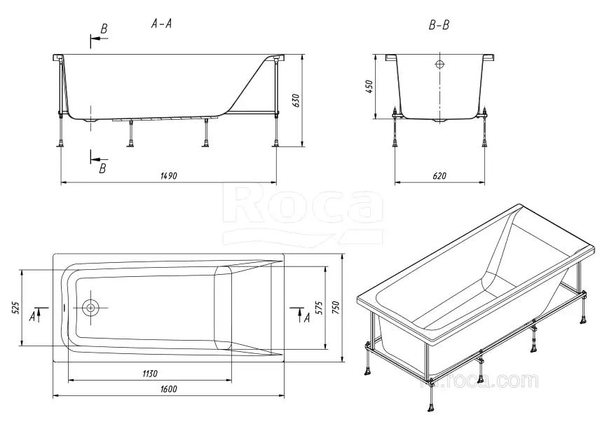 Акриловая ванна Roca Elba 160х75 248619000 прямоугольная, Белая фото 9