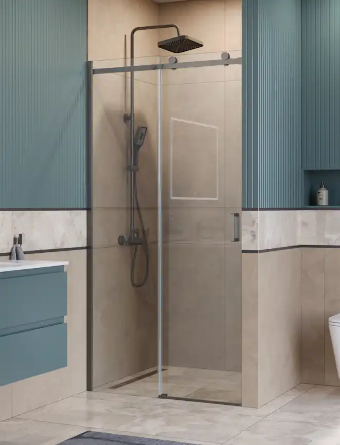 Душевая дверь BelBagno SOFT_CLOSE-2-BF-1-110-C-GM стекло прозрачное, профиль Оружейная сталь фото 1