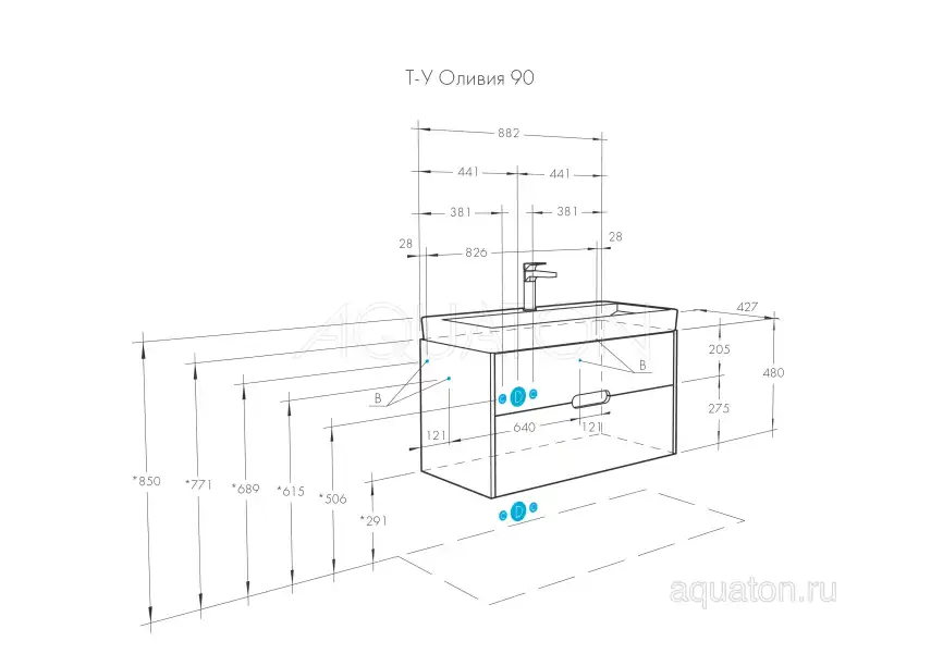 Тумба под раковину Aquaton Оливия 90 1A254401OLUG0 подвесная цвет, грей / дуб ойстер фото 2
