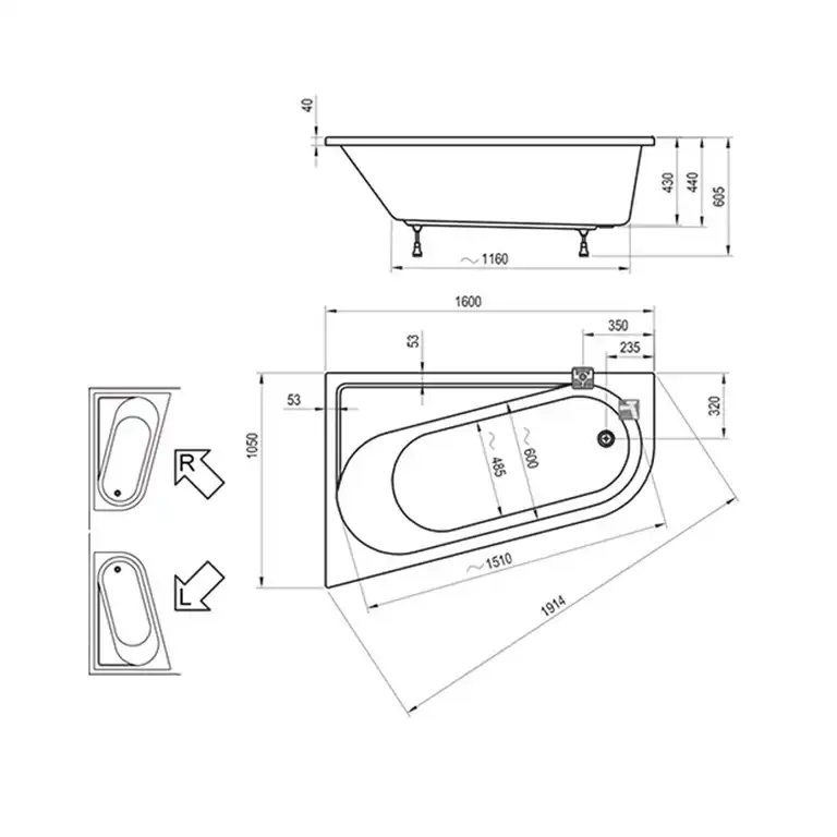 Акриловая ванна Ravak CHROME 160х105 CA51000000 левая, Белая фото 4