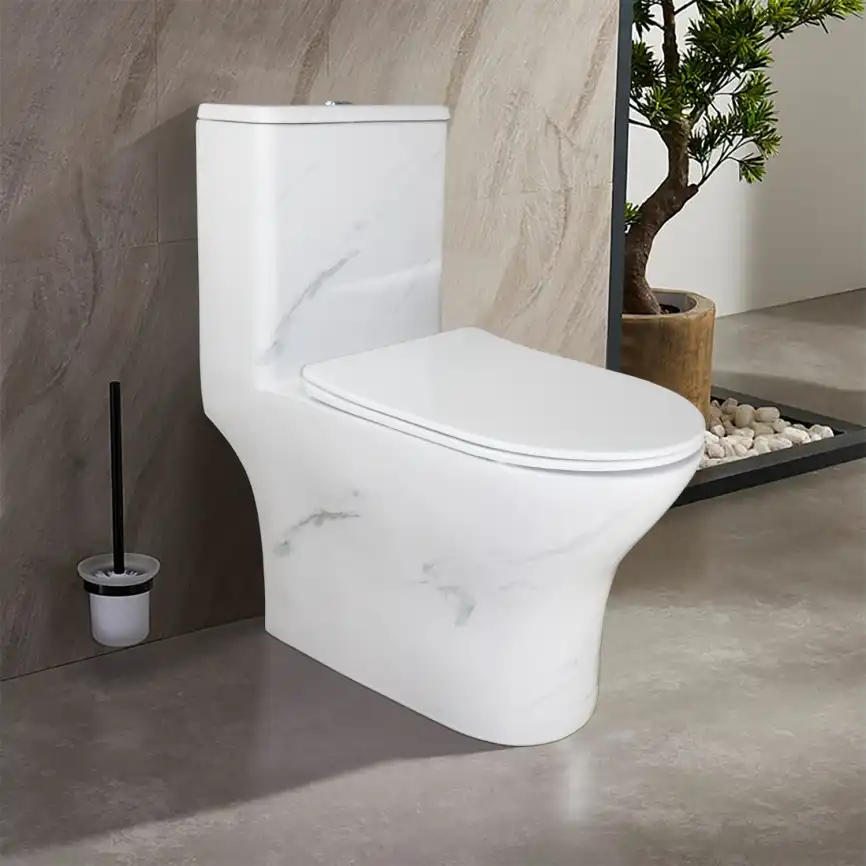 Унитаз-моноблок Azario Terni AZ-8618M безободковый, в комплекте с сиденьем микролифт, Белый мрамор фото 12