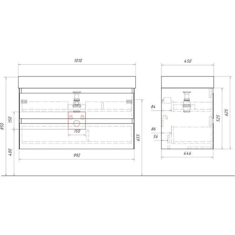 Тумба с раковиной подвесная Aqwella Geometria 100 GE01102MD, с двумя ящиками, цвет морская дюна фото 5
