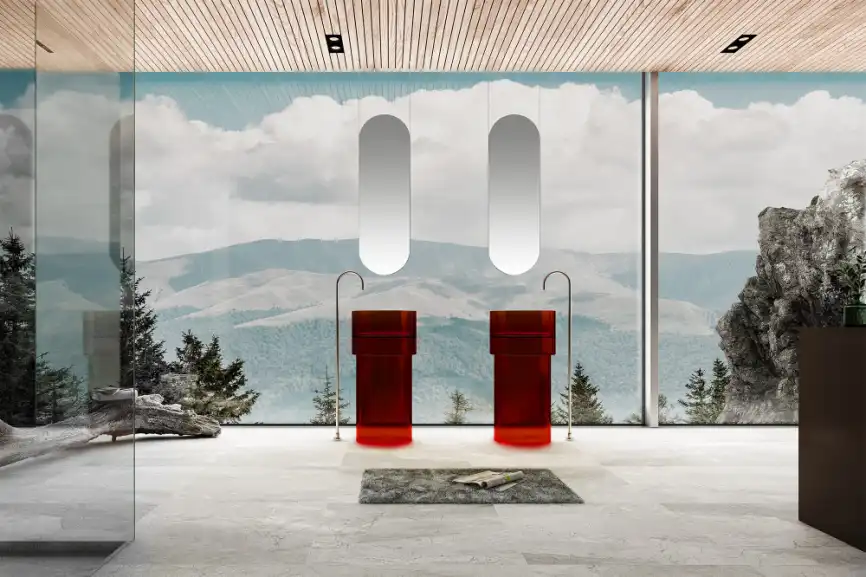 Раковина напольная ABBER KRISTALL 45х45х90 AT2701Rubin-H, круглая, красная фото 2