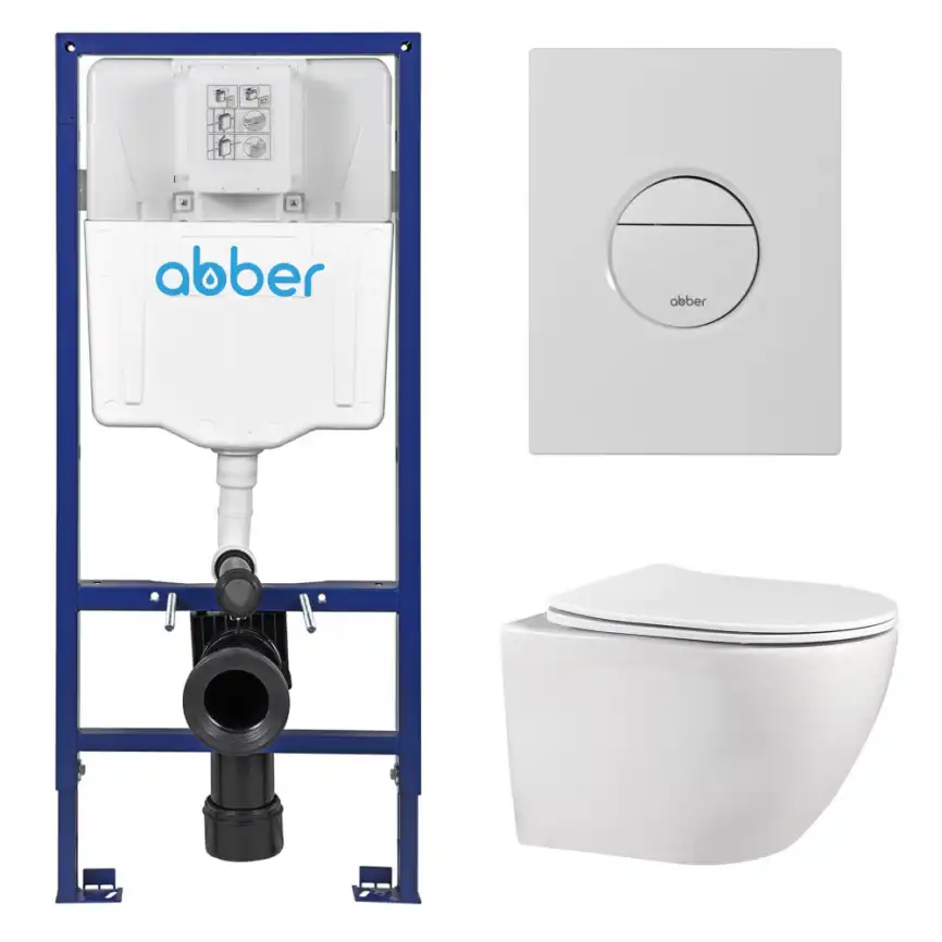 Комплект унитаза с инсталляцией ABBER Bequem AC1100 белый и кнопкой AC0126MW белая матовая фото 1