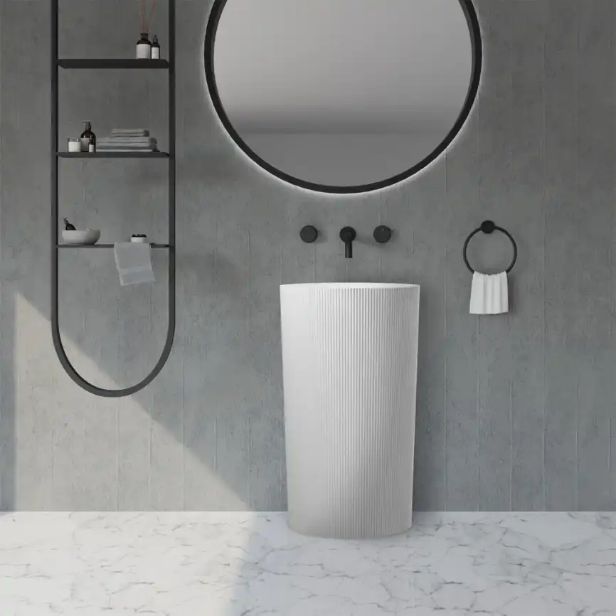 Раковина напольная ABBER STEIN 50х50х85 AS2501-H, круглая, белая матовая фото 2