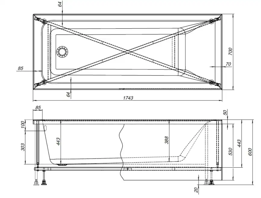 Акриловая ванна Aquanet Aura 175x70 (с каркасом), 362713 фото 2