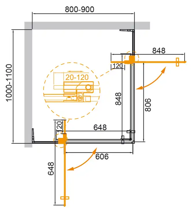 Душевой уголок CEZARES SLIDER-AH-2-80/90-100/110-C-BORO стекло Прозрачное, профиль Брашированное золото фото 6