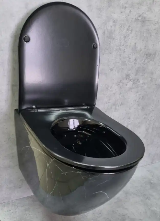 Унитаз подвесной Ceramalux 2212BM с сиденьем микролифт Черный мрамор фото 4