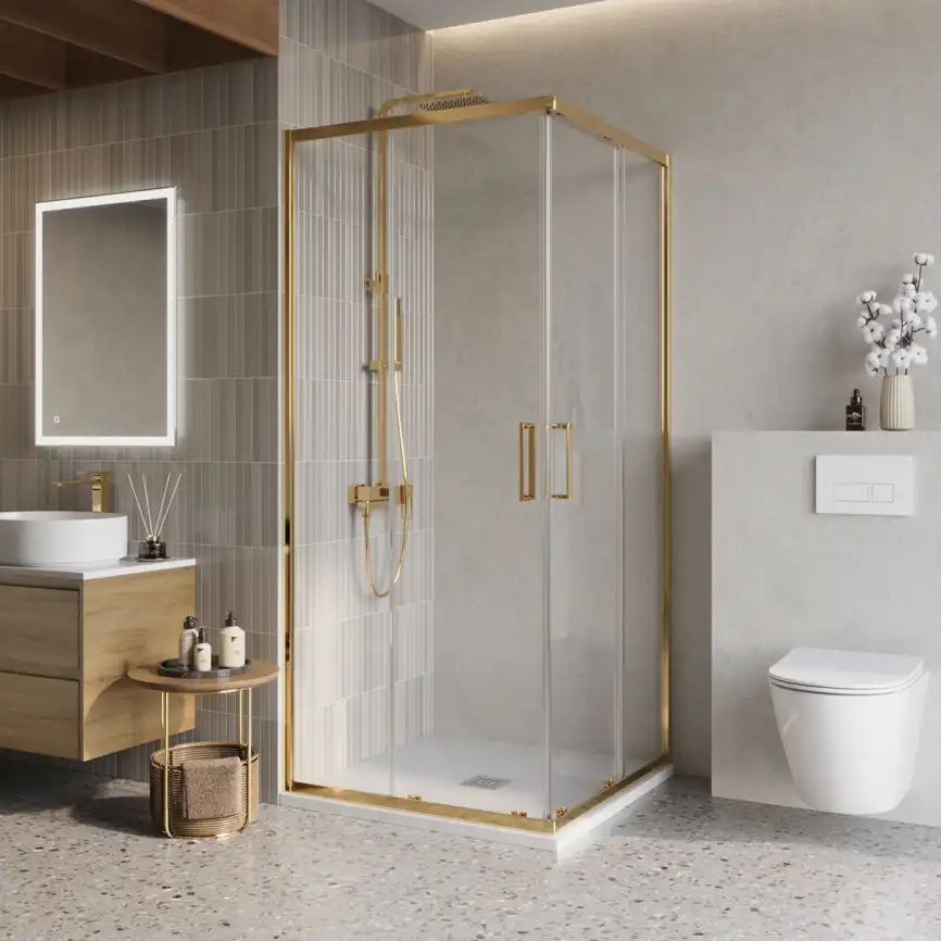 Душевой уголок BelBagno LUCE-A-2-80-C-ORO стекло прозрачное, профиль Золото глянцевое фото 1