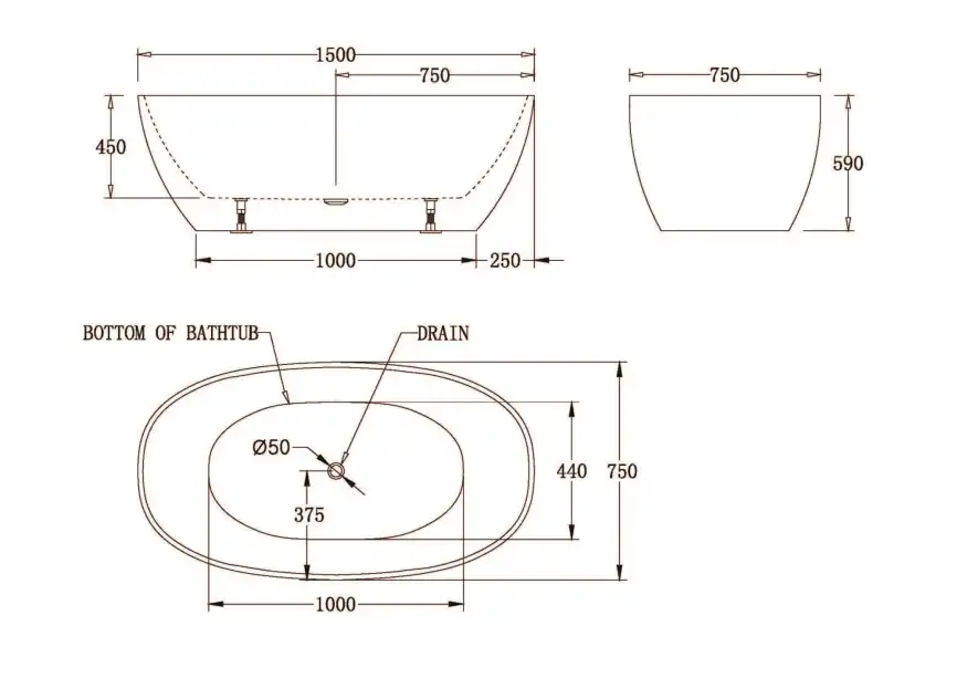 Акриловая ванна без перелива BELBAGNO 150х75 BB81-1500-W0, отдельностоящая, Белая глянцевая фото 4