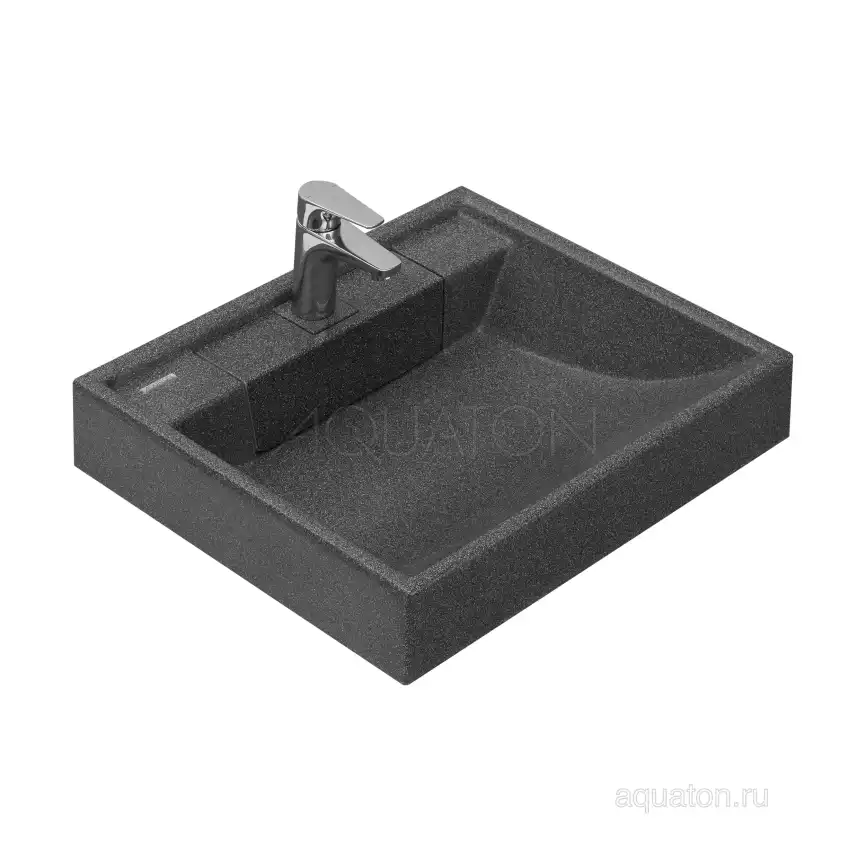 Раковина Aquaton Рейн 60х50 1A72103KRW210  над стиральной машиной, из литьевого мрамора, Графит фото 1