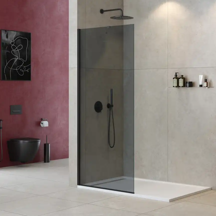 Душевая перегородка универсальная LIBERTA-L-1-TB-110-GR-NERO стекло Тонированное (графит), профиль Черный фото 1