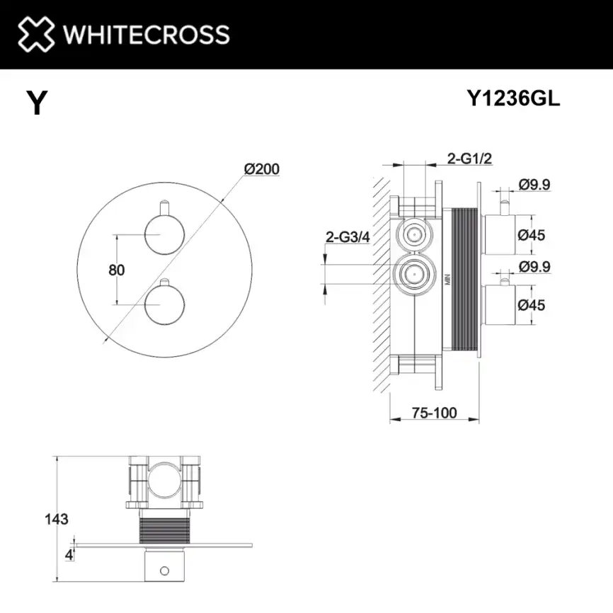 Смеситель для душа Whitecross Y gold скрытого монтажа термостатический Золото глянцевое, Y1236GL фото 3