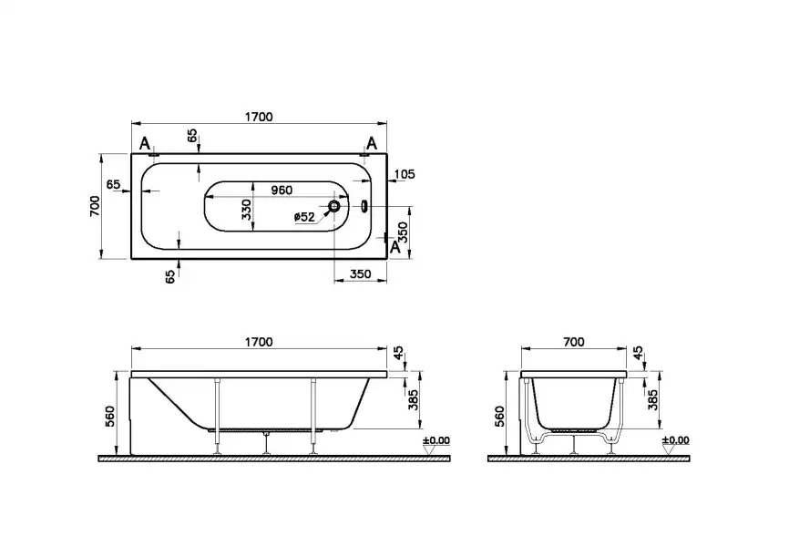Акриловая ванна Vitra Optimum Neo 170x70 прямоугольная, белая фото 4