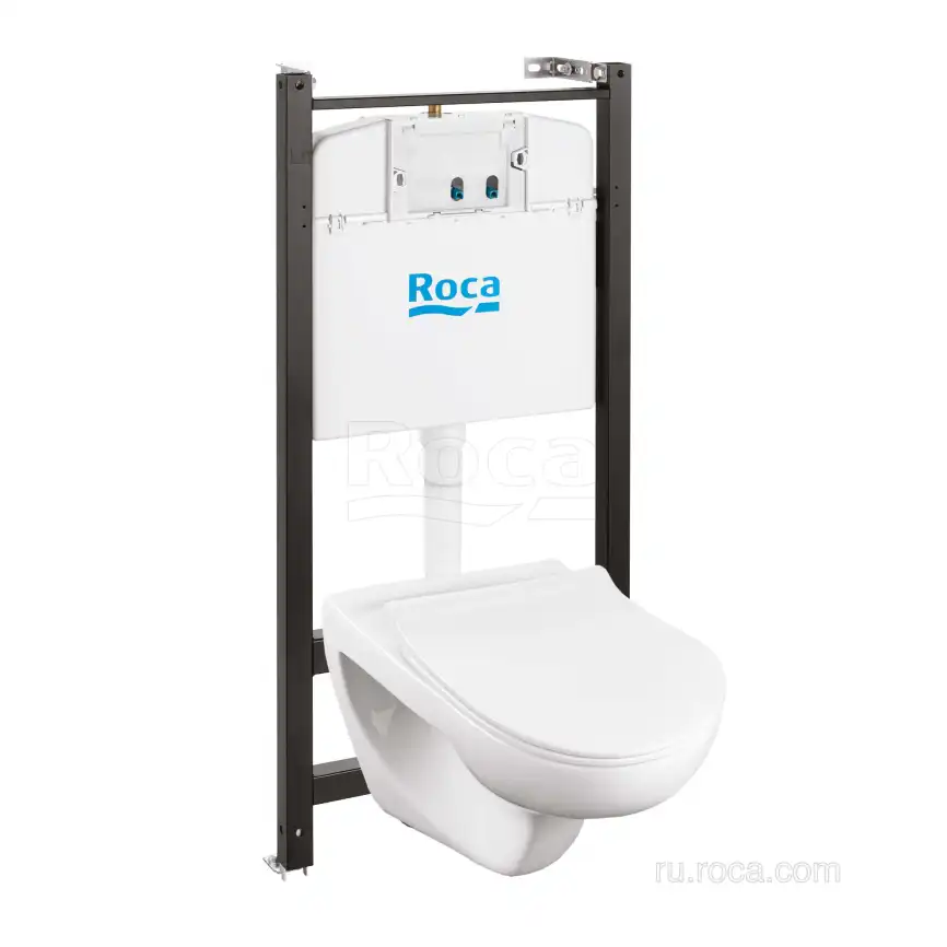Комплект унитаза с инсталляцией Roca Victoria 893105010 подвесная чаша Rimless + инсталляция + Slim сиденье дюропласт, без панели смыва фото 1