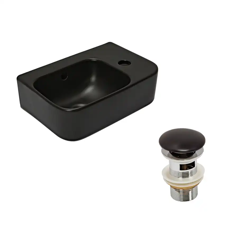 Рукомойник AVS Грэйс 37x25 L, черный матовый с донным клапаном фото 1