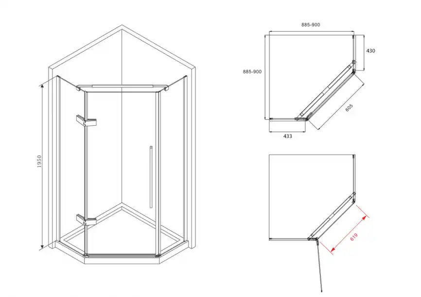 Душевой уголок ABBER Ewiges Wasser 90х90 см, AG05090M, профиль хром, стекло матовое фото 4
