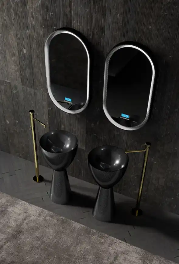 Раковина напольная карбоновая ABBER KARBON 45х45х90 AK2003, круглая, черная фото 3