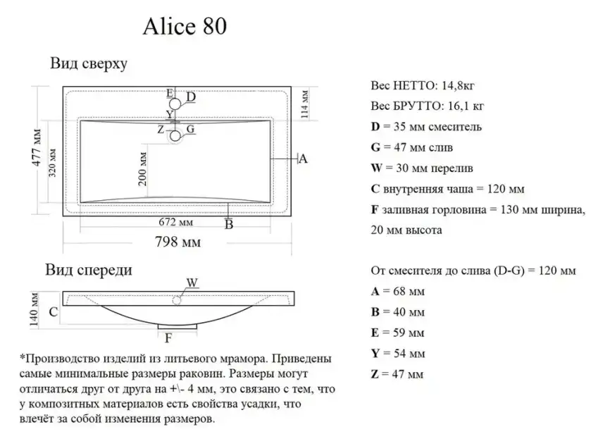 Раковина Grossman Alice 80, белая фото 4